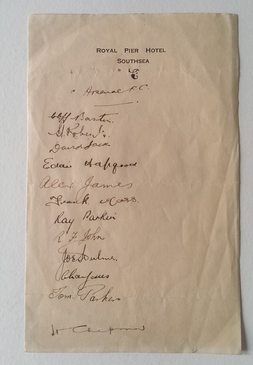 Image for An Autographed Hotel Letter Head of the Arsenal Football Team 1931-32