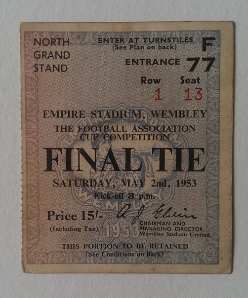 Image for Ticket Stub for the 1953 F. A. Cup Final Blackpool V Bolton